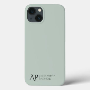 Minimalist Sage Green Custom Monogram iPhone 13 Case