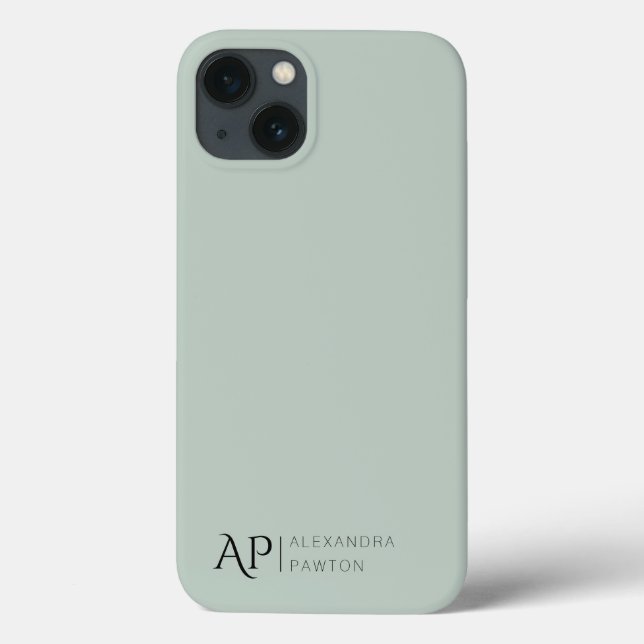 Minimalist Sage Green Custom Monogram Case-Mate iPhone Case (Back)