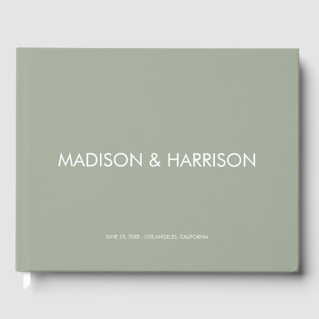 Minimalist sage green custom simple chic Wedding Guest Book (Front)