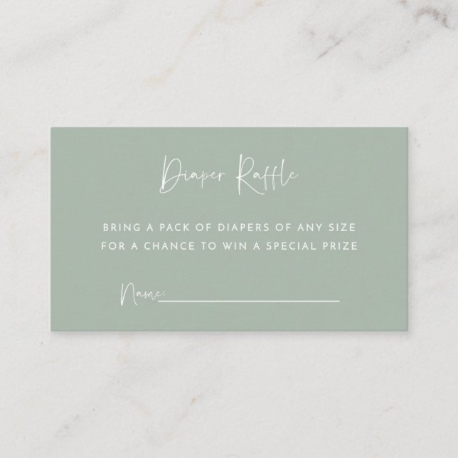 Minimalist Sage Green Diaper Raffle Card (Front)