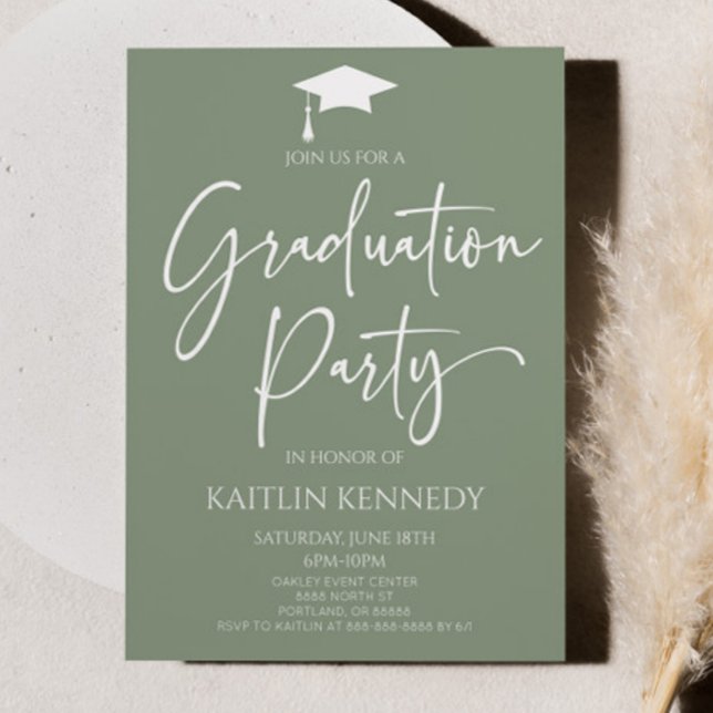 Minimalist Sage Green Elegant Graduation Party Invitation (Creator Uploaded)