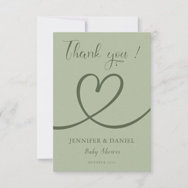 Minimalist Sage Green Elegant Modern Baby Shower Thank You Card (Front)