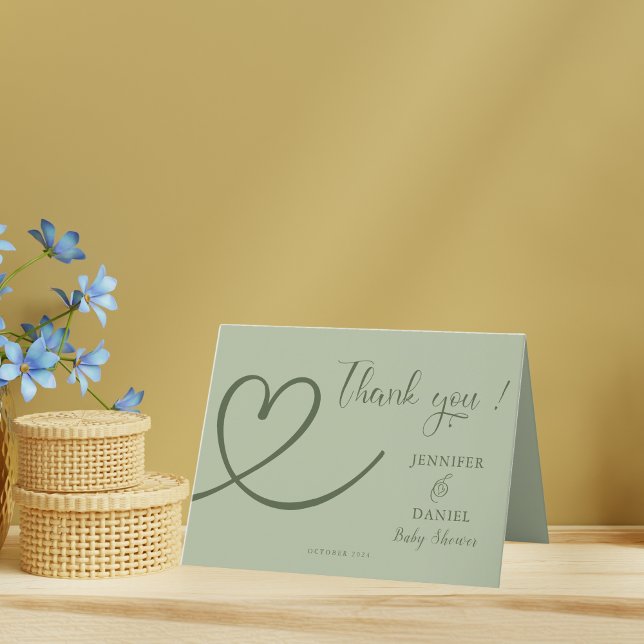 Minimalist Sage Green Elegant Modern Baby Shower Thank You Card (Creator Uploaded)