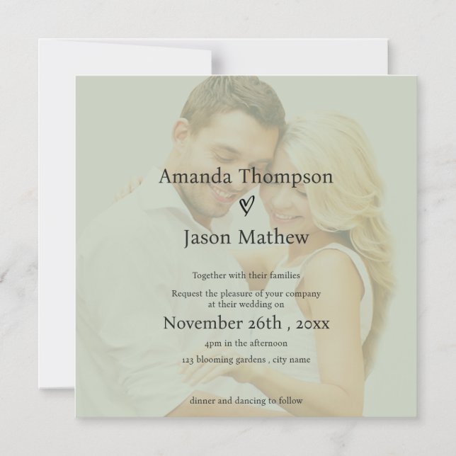 Minimalist Sage Green Faux Vellum Effect Wedding Magnetic Invitation (Front)