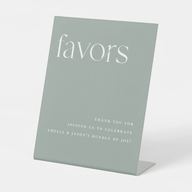 Minimalist Sage Green Favours Pedestal Sign (Front)