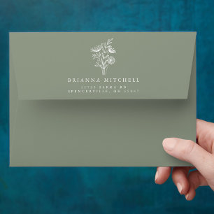 Minimalist Sage Green Floral Boho Elegant Wedding Envelope