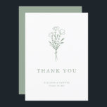 Minimalist Sage Green Floral Bouquet Wedding Thank You Card<br><div class="desc">Customisable minimalist flat wedding thank you card. It features a modern floral bouquet line art. Personalise by adding names,  date and message. This sage green thank you card is perfect for weddings,  bridal showers,  baby showers,  birthdays,  and other events.</div>