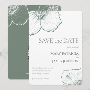 Minimalist Sage Green Floral Modern Wedding Save The Date