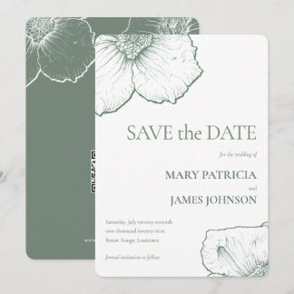 Minimalist Sage Green Floral Modern Wedding Save The Date