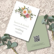 Minimalist Sage Green Floral QR Wedding