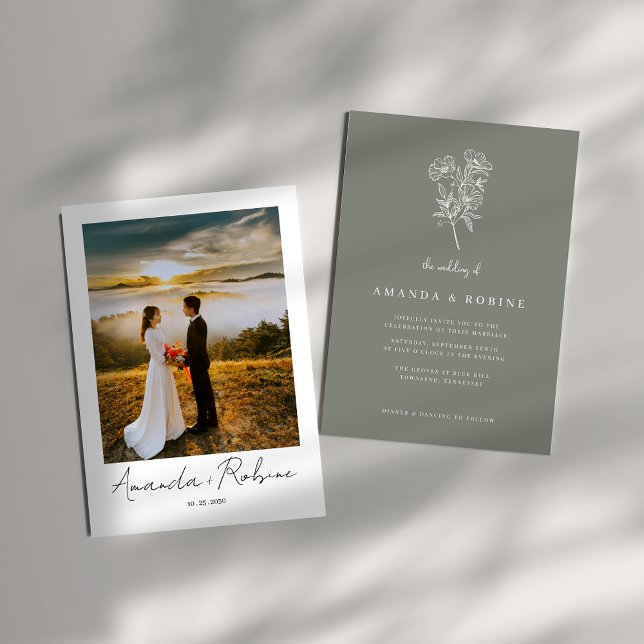 Minimalist Sage Green Floral Wedding Invitation (Creator Uploaded)