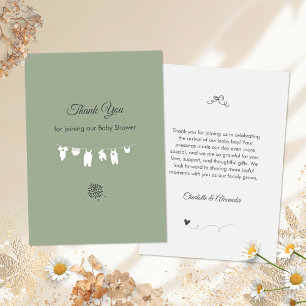 Minimalist Sage Green Gender Neutral Baby Shower Thank You Card