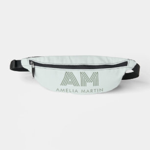 Minimalist Sage Green Geometric Custom Monogram Bum Bags