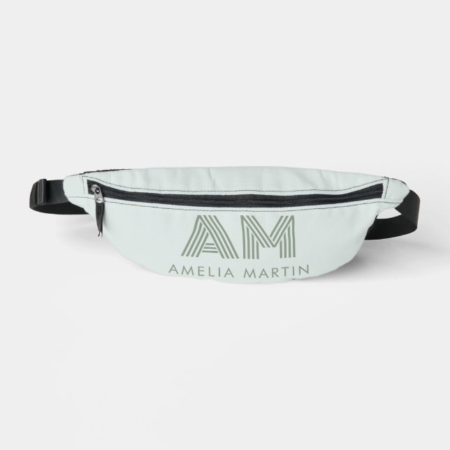 Minimalist Sage Green Geometric Custom Monogram Bum Bags (Front)