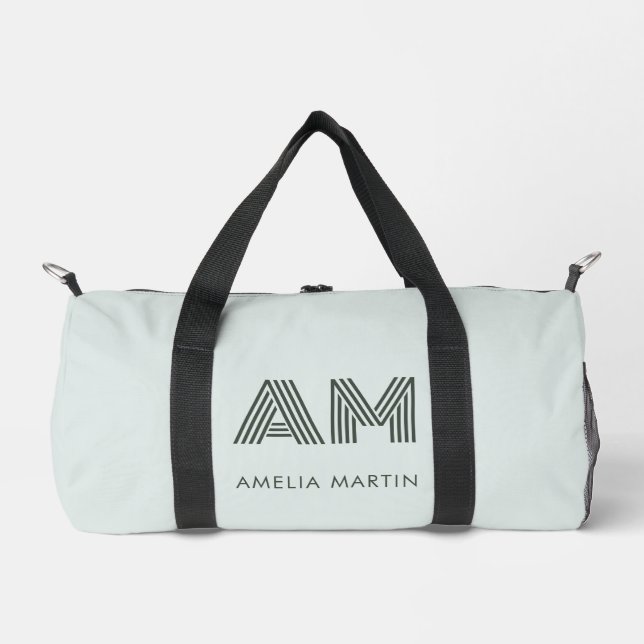 Minimalist Sage Green Geometric Custom Monogram Duffle Bag (Front)