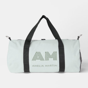 Minimalist Sage Green Geometric Custom Monogram Duffle Bag