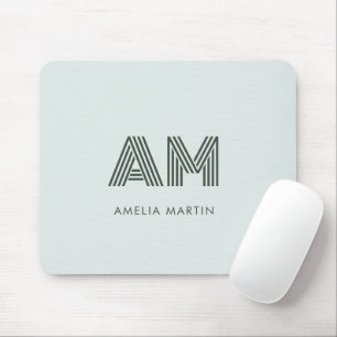 Minimalist Sage Green Geometric Custom Monogram Mouse Mat