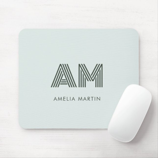 Minimalist Sage Green Geometric Custom Monogram Mouse Mat (With Mouse)