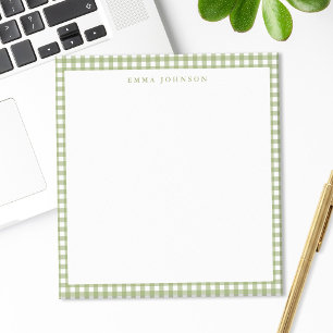 Minimalist Sage Green Gingham Monogram Notepad