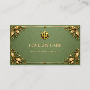 Minimalist Sage Green Gold Jewellery Care Card