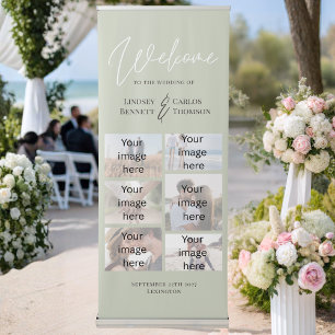 Minimalist sage green hand written welcome 6 photo retractable banner
