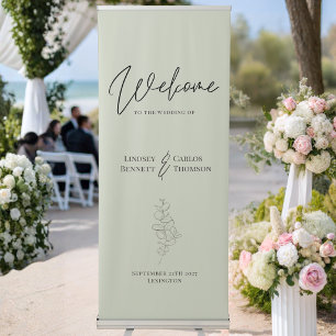 Minimalist sage green hand written welcome retractable banner