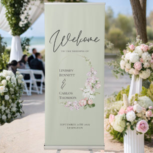 Minimalist sage green hand written welcome retractable banner