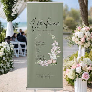 Minimalist sage green hand written welcome retractable banner