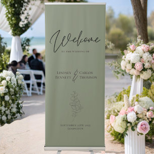 Minimalist sage green hand written welcome retractable banner