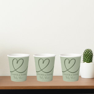 Minimalist Sage Green Handwritten Elegant Boho Paper Cups