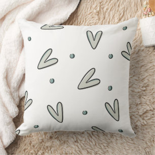 Minimalist Sage Green Hearts & Dots Pattern Cushion