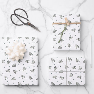 Minimalist Sage Green Hearts & Dots Pattern Wrapping Paper Sheet