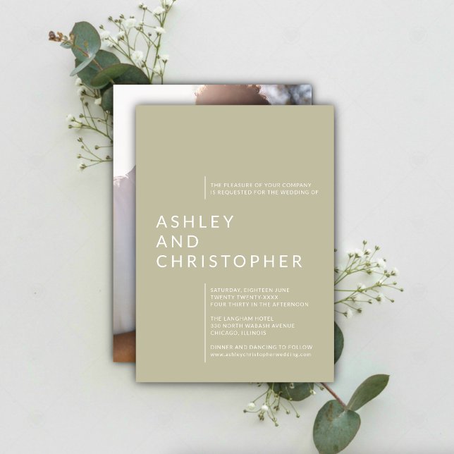 Minimalist Sage Green Isolated Names Photo Wedding Invitation (Creator Uploaded)