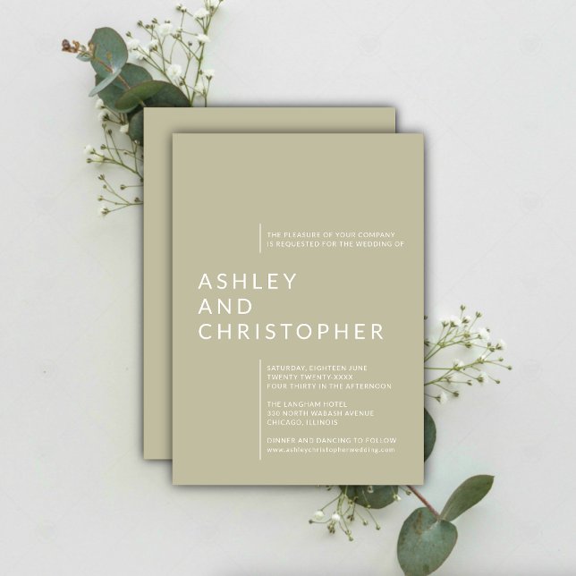 Minimalist Sage Green Isolated Names Wedding Invitation (Creator Uploaded)