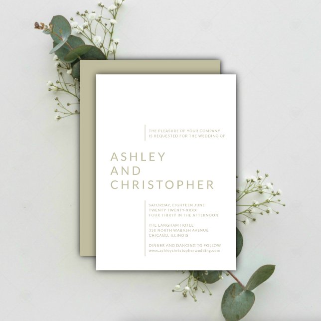 Minimalist Sage Green Isolated Names Wedding Invitation (Creator Uploaded)