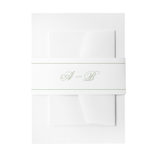 Minimalist Sage Green Line Monogram Script Wedding Invitation Belly Band (Front Example)