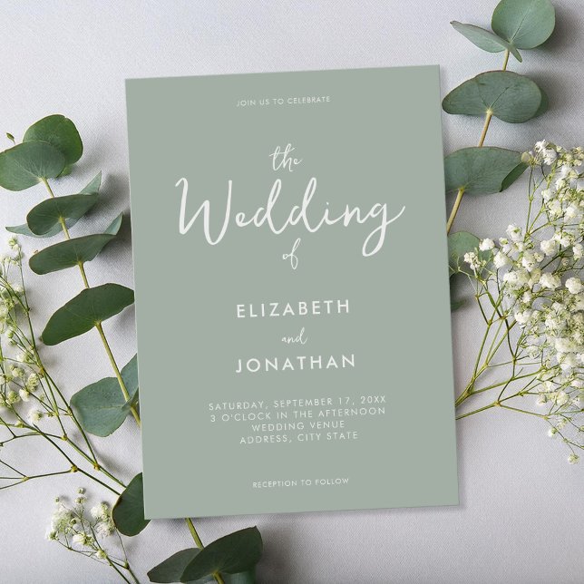 Minimalist Sage Green Modern Calligraphy Wedding Invitation (Creator Uploaded)