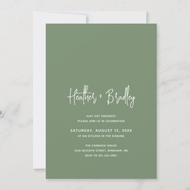 Minimalist Sage Green Modern Engagement Party Invitation (Front)