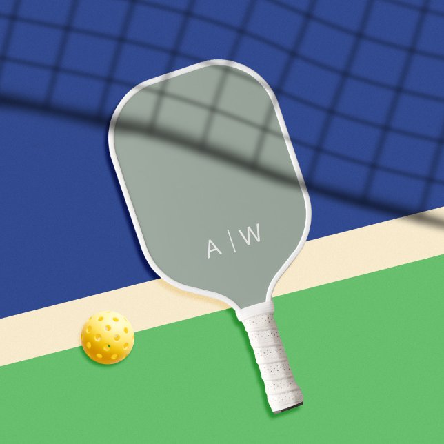Minimalist Sage Green Modern Monogram Pickleball Paddle (Creator Uploaded)