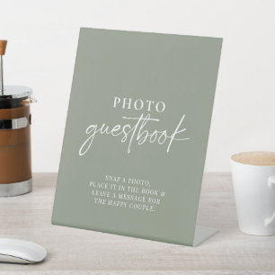 Minimalist Sage Green Modern  Photo Guestbook Pedestal Sign
