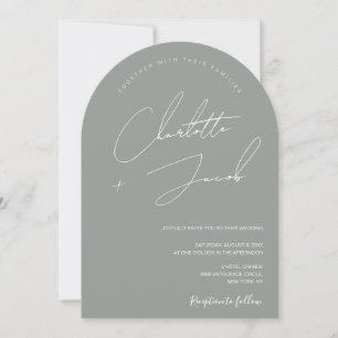 Minimalist Sage Green Modern Script arch Wedding Invitation