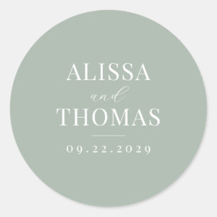 Minimalist Sage Green Modern Wedding Classic Round Sticker