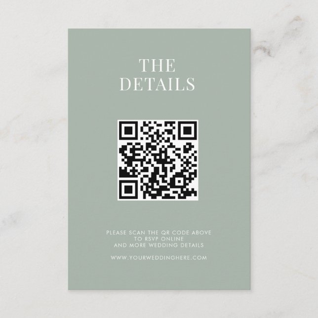 Minimalist Sage Green Modern Wedding Enclosure Card (Front)