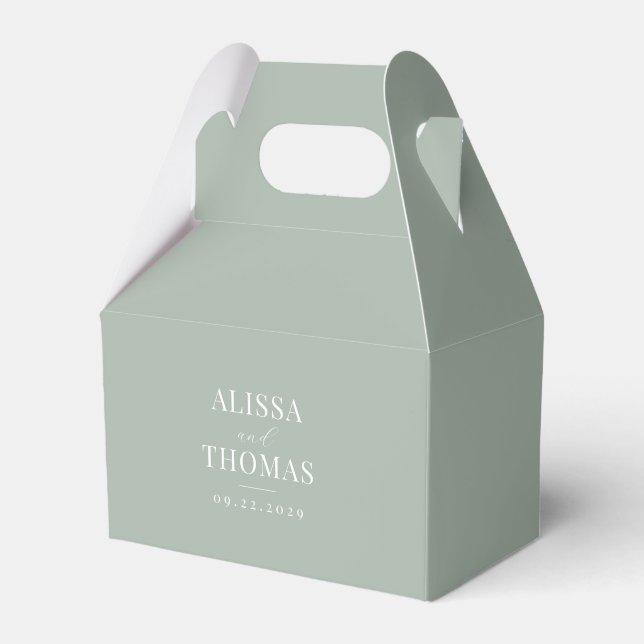 Minimalist Sage Green Modern Wedding Favour Box (Front Side)