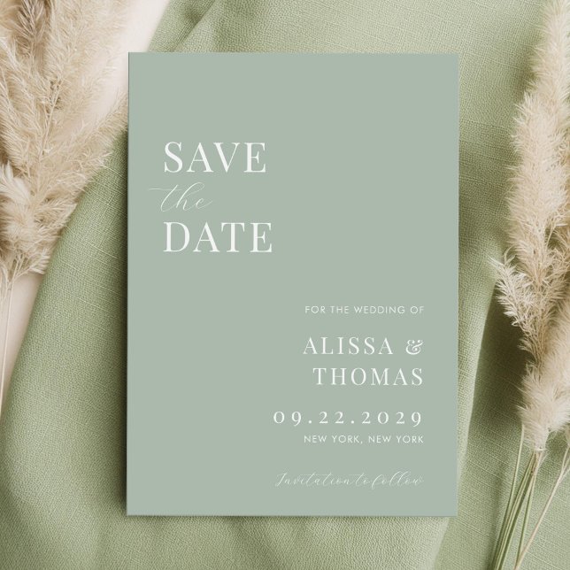 Minimalist Sage Green Modern Wedding Save The Date (Creator Uploaded)