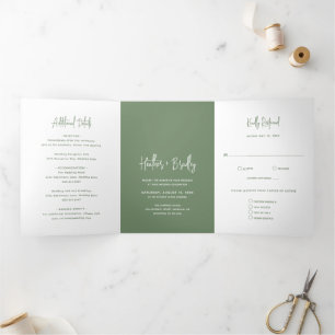 Minimalist Sage Green Modern Wedding Tri-Fold Invitation