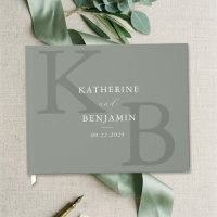 Minimalist Sage Green Monogram Modern Wedding