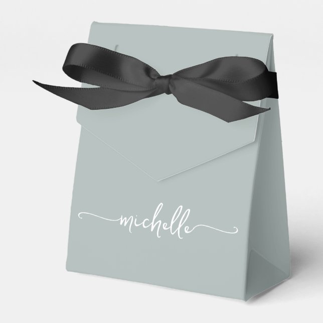 Minimalist Sage Green Monogram Name Script  Favour Box (Front Side)