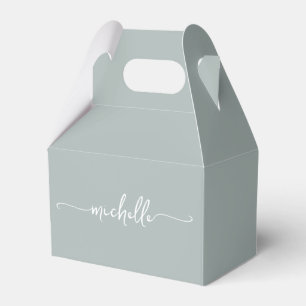 Minimalist Sage Green Monogram Name Script Favour Box