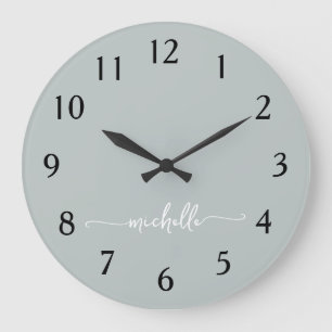 Minimalist Sage Green Monogram Signature Script  Large Clock
